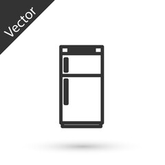 Grey line Refrigerator icon isolated on white background. Fridge freezer refrigerator. Household tech and appliances. Vector Illustration