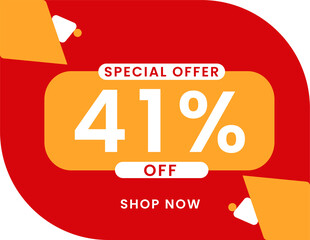 Special offer 41 percent discount banner, Sale and special offer banner. 41% off shop now