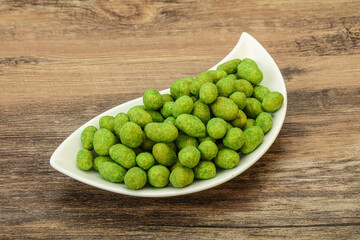Spicy wasabi peanuts in the bowl