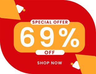 Special offer 69 percent discount banner, Sale and special offer banner. 69% off shop now