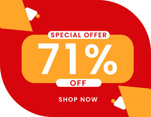 Special offer 71 percent discount banner, Sale and special offer banner. 71% off shop now