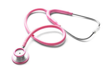 Modern stethoscope on white background