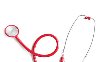Modern stethoscope on white background