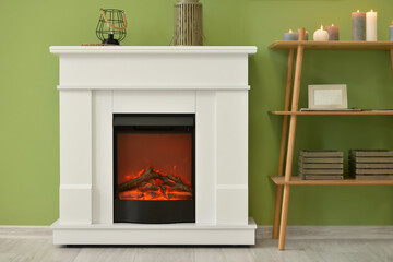 Interior of modern living room with fireplace
