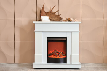 Interior of modern living room with fireplace