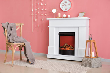 Interior of modern living room with fireplace