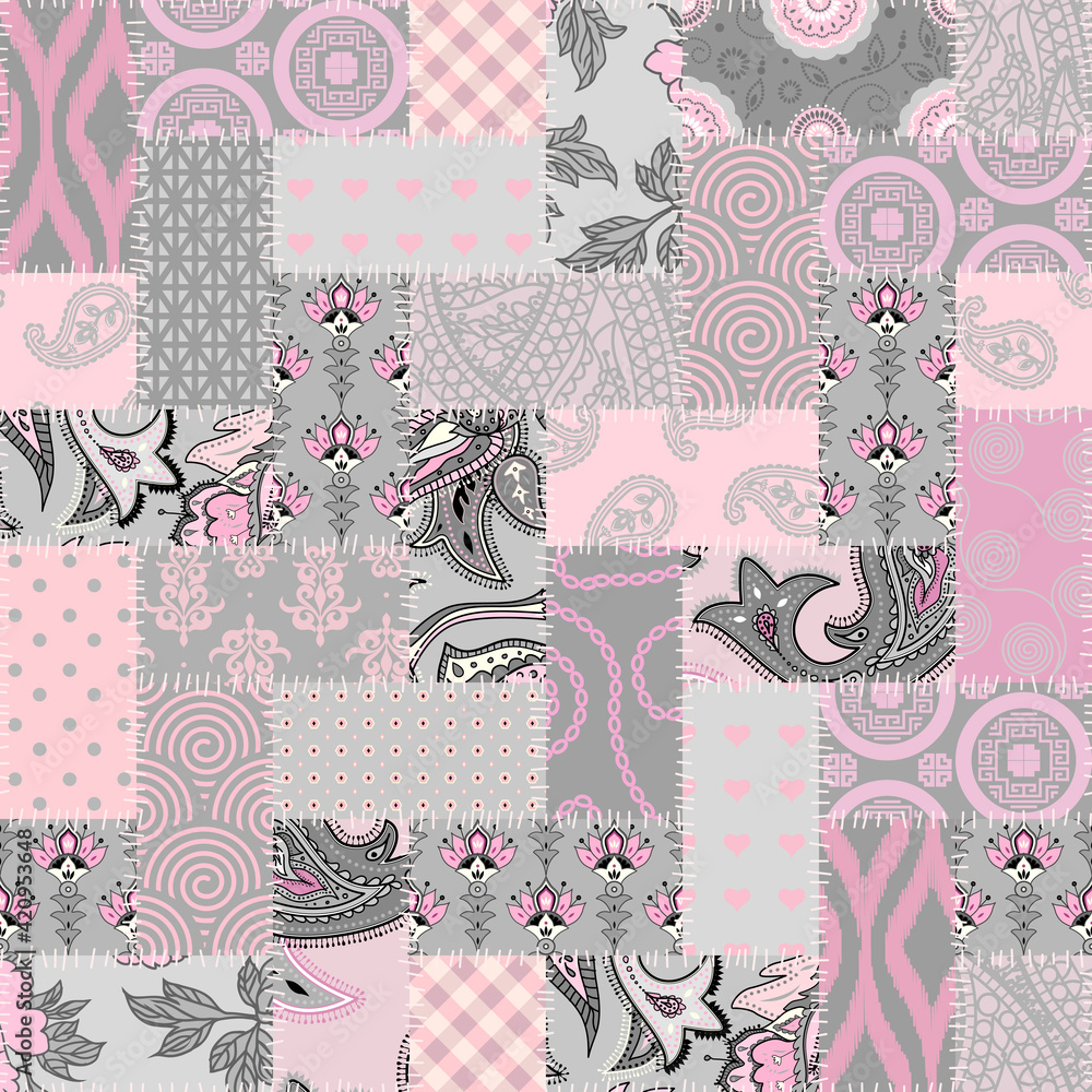 Poster patchwork textile pattern. seamless quilting design background.