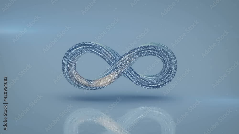 Poster blue lemniscate mathematical sign. futuristic technologies design. seamless loop 3d render animation