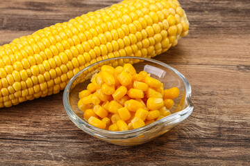 Sweet yellow corn in the bowl