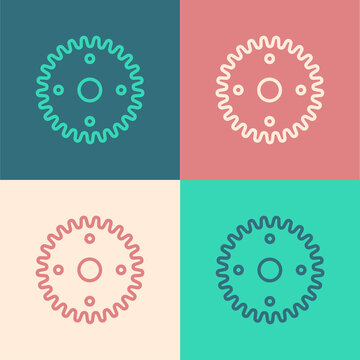 Pop art line Gear icon isolated on color background. Cogwheel gear settings sign. Cog symbol. Vector