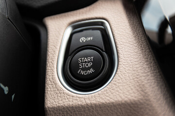 Details car start button .Interior Beige.