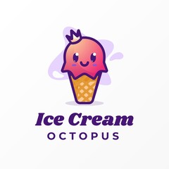 Vector Logo Illustration Ice Cream Gradient Line Art Style.