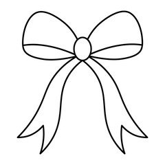 Decorative bow. Sketch. Decoration for a gift, surprise, bouquet with ribbons. The ribbon is beautifully tied. Knot. Vector illustration. Coloring book for children. Valentines Day, birthday, wedding.