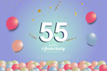 55th anniversary background with 3D number and balloons illustration