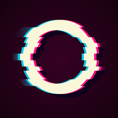 Glitch circle frame. Tv distorted signal chaos, glitched ring light effect distortion frames and flaw glitches bug 