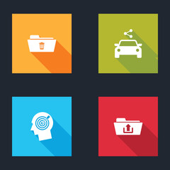 Set Delete folder, Car sharing, Head hunting concept and Folder upload icon. Vector