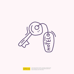 travel holiday tour and vacancy concept vector illustration. hotel key lock doodle linear icon sign symbol
