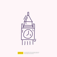 travel holiday tour and vacancy concept vector illustration. big ben london landmark doodle linear icon sign symbol