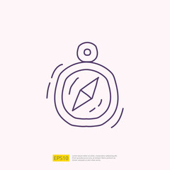 travel holiday tour and vacancy concept vector illustration. compass doodle linear icon sign symbol