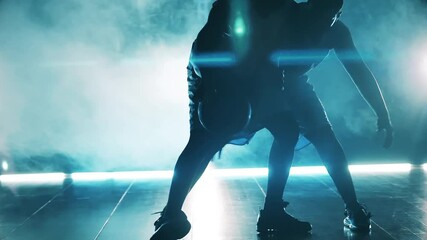 Slow motion of two african american players practicing in basketball - Powered by Adobe