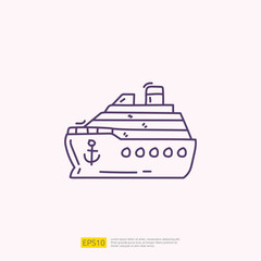 travel holiday tour and vacancy concept vector illustration. cruise ship doodle linear icon sign symbol