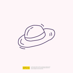 travel holiday tour and vacancy concept vector illustration. women summer hat doodle linear icon sign symbol