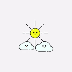 two cloud with sun illustration