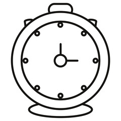 Clock. Alarm clock. Digital movement. Outline drawing. Silhouette, sign, emblem. White background. Close-up.