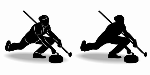 silhouette of a woman curling player , vector drawing
