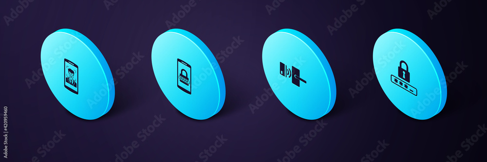 Poster set isometric password protection, digital door lock with wireless, mobile and password and face rec