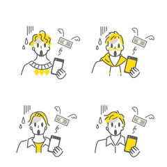 高すぎるスマホ料金プランにショックを受ける男性のシンプルでコミカルな線画イラストセット