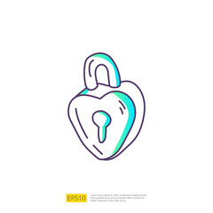 travel holiday tour and vacancy concept vector illustration. padlock heart shaped lock doodle gradient fill line icon sign symbol