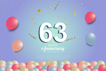 63th anniversary background with 3D number and balloons illustration