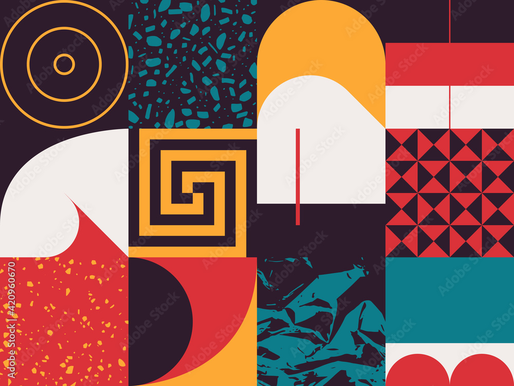 Aufkleber geometric distress design of abstract brutalist pattern artwork with various geometric shapes