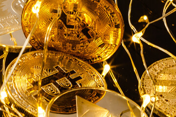 Bitcoin covered by the network. Concept on the threat of digital currency