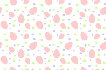 Seamless easter pattern with ornamental eggs and dots. Vector pastel multicolor holiday decorations, backgrounds and textures. For fabric, textile, wrapping paper, packaging, web