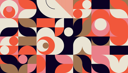 Mid-Century Aesthetics Artwork With Abstract Vector Pattern Design And Geometric Shapes - obrazy, fototapety, plakaty