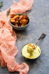 Ripe pumpkin fried in olive oil with cream sauce with turmeric