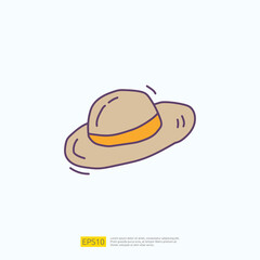 travel holiday tour and vacancy concept vector illustration. women summer hat doodle fill color icon sign symbol