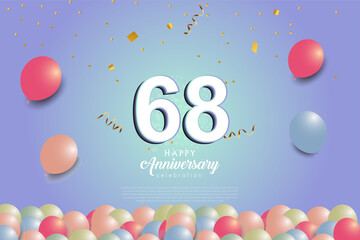 68th anniversary background with 3D number and balloons illustration