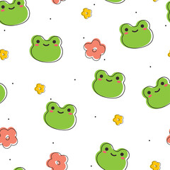 Naklejka premium Seamless pattern with cute cartoon frog for fabric print, textile, gift wrapping paper. colorful vector for kids, flat style