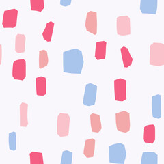Vector hand drawn seamless pattern cute design. Pink, red, blue color geometric shapes