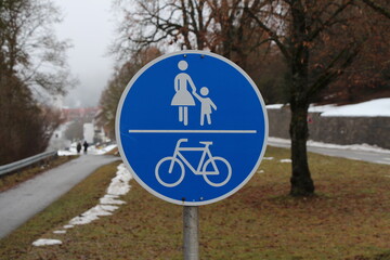 german road sign, bicycle and pedestrian allowed