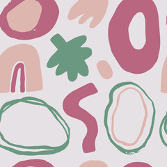 Vector hand drawn seamless pattern cute design. Pink, green, earth colors
