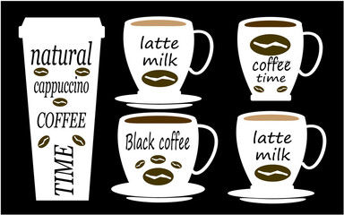 coffee sticker on the cup. on a dark background 