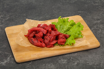 Raw beef meat sliced for cooking