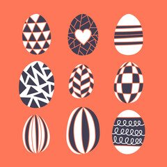 Easter spring hand drawn eggs collection set. Good for greeting cards, wallpaper, screen background