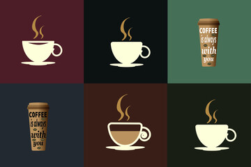 coffee stickers on a dark background, coffee banner
