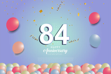 84th anniversary background with 3D number and balloons illustration