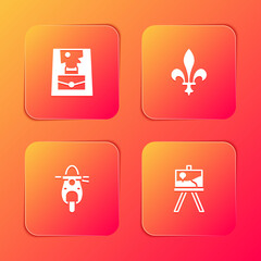 Set Handbag, Fleur De Lys, Scooter and Easel or painting art boards icon. Vector